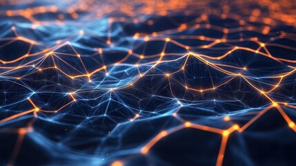 Poster - A 3D wireframe texture with complex geometric structures and glowing edges