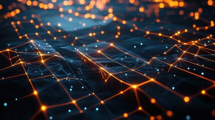 Poster - A 3D wireframe texture with complex geometric structures and glowing edges