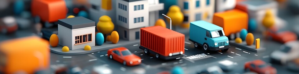 Poster - a detailed 3d model showcasing the varied traffic patterns and movement within an urban city environ