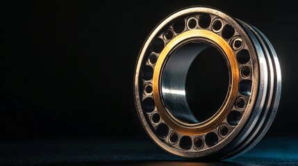 Poster - Close-up of roller bearing rotating on dark background