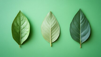 Aufkleber - Three green leaves showing different shades of green on matching background