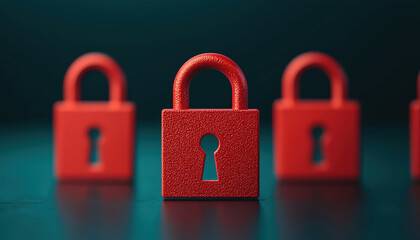 Poster - Red padlocks symbolize security and protection in digital world, emphasizing importance of safeguarding information and privacy