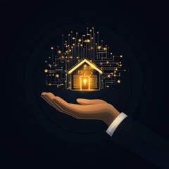 Poster - Businessman holding a glowing property keycard with digital circuits