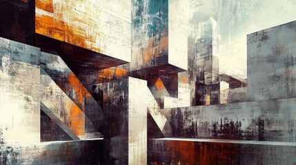 Poster - A bold abstract architectural landscape with monolithic structures and sharp angular forms