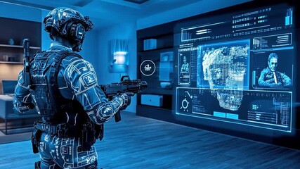 Poster - futuristic military surveillance system enhancing security operations generative ai