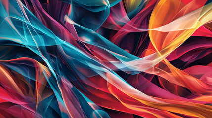 Poster - Colorful abstract shapes representing dynamic forms layered in vibrant primary colors symbolizing creativity and artistic expression.