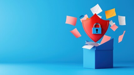 Poster - Data shield hovering over a ballot paper with biometric lock patterns