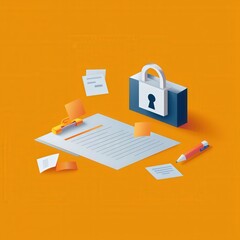 Poster - Digital lock hovering over business contract