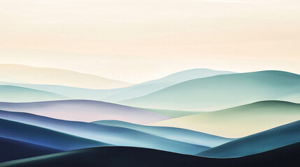 Poster - Abstract mountain range depicted with fluid layers of pastel colors creating a dreamy landscape evoking a sense of calm and serenity.