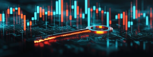 Poster - Financial charts with digital key floating above
