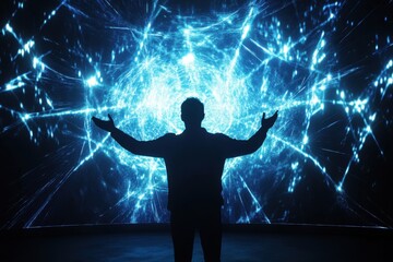 Poster - Engaging with digital art in a vibrant light installation at an interactive art exhibition