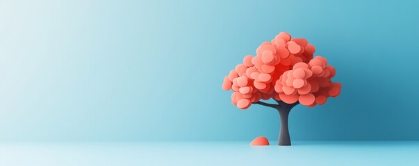 Poster - Stylized orange tree standing in a blue room with copy space