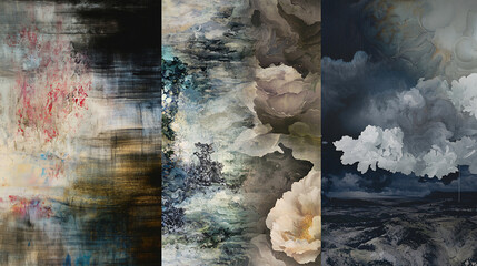 Poster - Fluid organic forms layered in earthy tones with a vibrant palette creating a captivating abstract painting for inspiring modern art environments.
