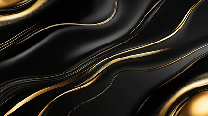 Poster - Fluid ribbons of liquid gold dancing over a deep onyx background creating a striking contrast and elegance for luxurious modern art decor.