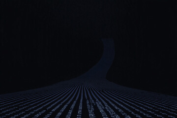 Poster - Lines of Light in Darkness: A mesmerizing abstract composition featuring a vast expanse of parallel lines converging towards a curved, illuminated path, creating a sense of depth, journey.