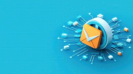 Poster - Floating email icon wrapped in firewall protection rays