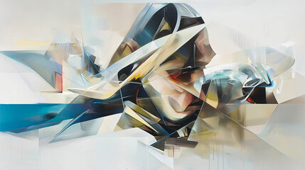 Poster - Dynamic abstract painting featuring a rich variety of fragmented shapes and forms layered together in a colorful and engaging composition.