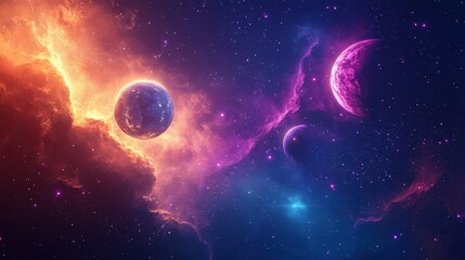 Poster - A captivating abstract background with deep-space elements, glowing orbs, and mysterious cosmic fog