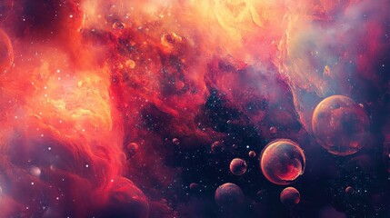 Poster - A captivating abstract background with deep-space elements, glowing orbs, and mysterious cosmic fog