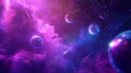 Poster - A captivating abstract background with deep-space elements, glowing orbs, and mysterious cosmic fog