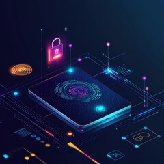 Poster - Futuristic voting app with fingerprint, facial scan, and security icons