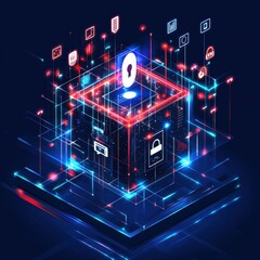 Poster - Futuristic voting app with fingerprint, facial scan, and security icons