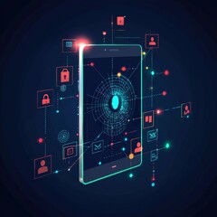 Poster - Futuristic voting app with fingerprint, facial scan, and security icons