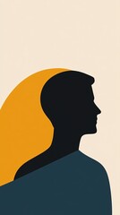 Poster - Man silhouette looking right with orange shape behind head