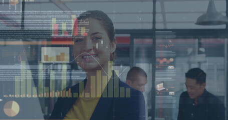 Poster - Image of financial data processing over business people in office