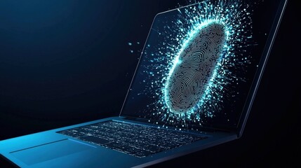 Poster - Laptop screen projecting digital fingerprint lock