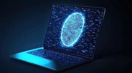 Poster - Laptop screen projecting digital fingerprint lock