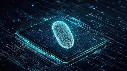 Poster - Laptop screen projecting digital fingerprint lock