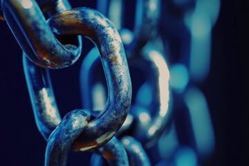 Poster - Close-up view of metallic chains in vibrant lighting highlighting texture and detail