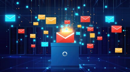 Poster - Secure server room filled with glowing ballot icons representing encrypted election data