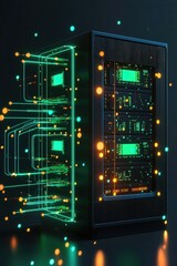 Poster - Server rack glowing with firewall energy grid