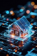 Poster - Transparent house blueprint overlaid with energy efficiency icons