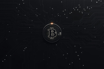 Poster - Bitcoin in the digital galaxy: A futuristic, stylized rendering of a bitcoin coin at the heart of a complex digital circuit, representing the world of cryptocurrency and blockchain technology.