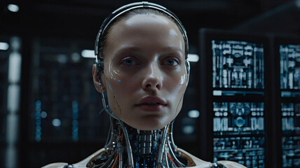 cyber woman with binary code
