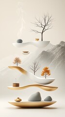 Poster - Abstract minimalist landscape serene 3 d render