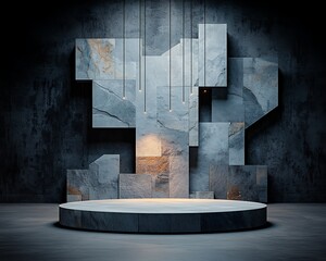 Poster - Abstract stone sculpture dark background modern minimalist design