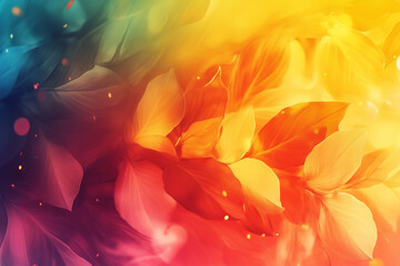 Poster - Abstract Colorful Leaves Illustration with Light Burst Background Texture