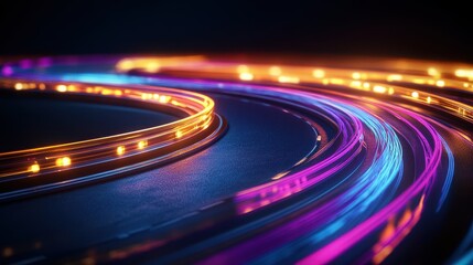 Poster - abstract digital artwork featu vibrant glowing light streaks in orange, purple, and blue swirling in