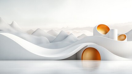 Poster - Abstract white gold fluid forms background