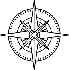 black and white compass rose design with nautical elements
