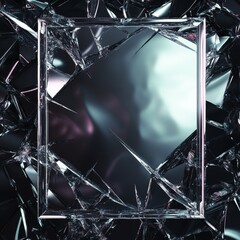 Poster - Fractured Dimensions: Abstract Geometric Crystal Frame with Shattered Surfaces and Play of Light and Shadow