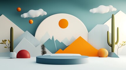 Aufkleber - Desert landscape display platform 3 d illustration