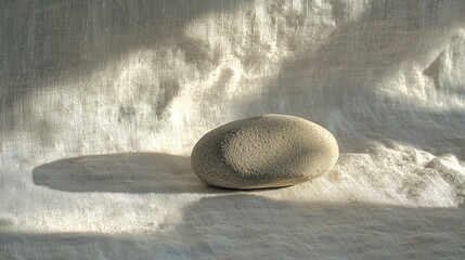 Leinwandbilder - Serene nature studio shot smooth rock displayed on soft textured fabric with gentle light ambiance