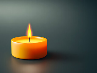 Wall Mural - candle is lit and is sitting on a table. the candle is yellow and the flame is orange