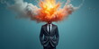 © raisondtre - Anger people in shock state. Work man rage. ADHD person mental boom, brain burst, stress load health break. Idea of human mind blown by chaos Bad memory worry, awe fire, crisis head pain, funny talent