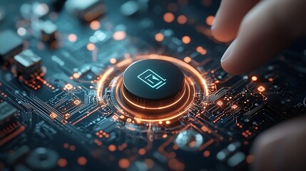 Aufkleber - Fingertip on glowing digital button futuristic interface